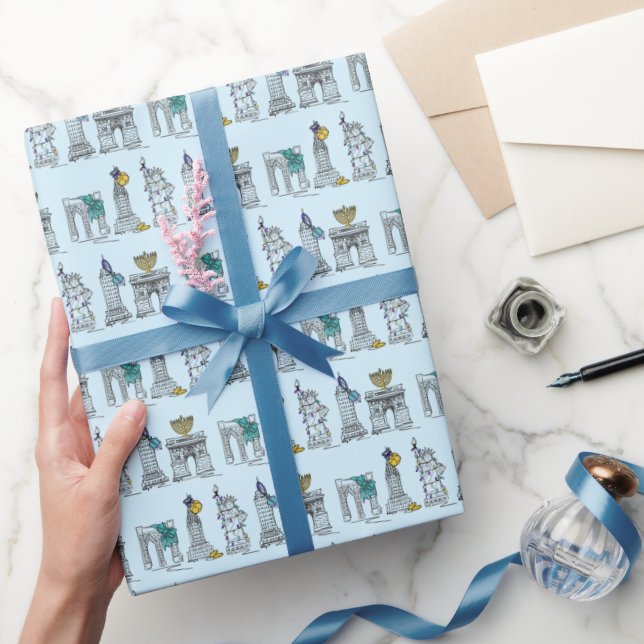 New York City Hanukkah NYC Chanukah Holiday Blue Wrapping Paper (Gifting)