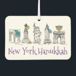 New York City Hanukkah NYC Jewish Holiday Chanukah Car Air Freshener<br><div class="desc">Features an original pen-and-ink illustration of a row of classic New York City landmarks, "dressed up" for the Hanukkah holiday. Great for anyone who lives in or loves NYC! Don't see exactly what you're looking for? Need help with customisation? Click "rebeccaheartsny" (upper right corner) then "contact this designer" to have...</div>