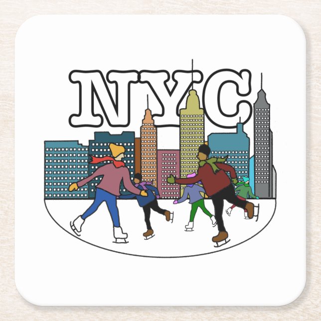 New York City Ice Skating Square Paper Coaster (Front)