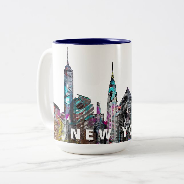 New York City  in graffiti Two-Tone Coffee Mug (Front Left)
