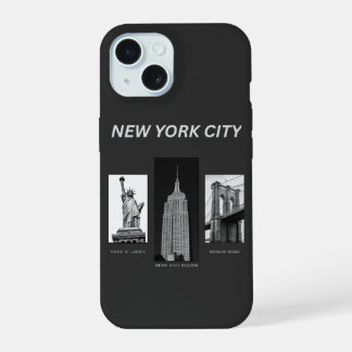 New York City Landmarks Black White Urban Illustra iPhone 15 Case