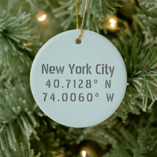 New York City Latitude Longitude Keepsake Ceramic Tree Decoration