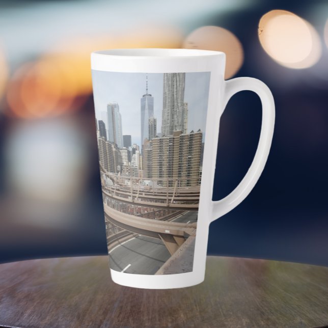 New York City Lower Manhattan Skyline Latte Mug (In Situ)