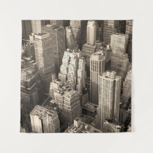 New York City Manhattan skyline aerial view black Tapestry