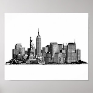 New York City Manhattan Skyline- black and white Poster