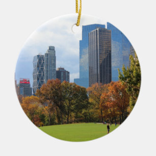New York City Manhattan skyline panorama viewed fr Ceramic Tree Decoration
