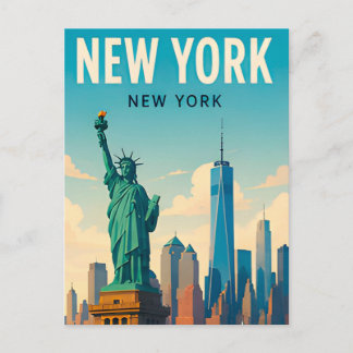 New York City Manhattan Skyline Travel Scene Postcard