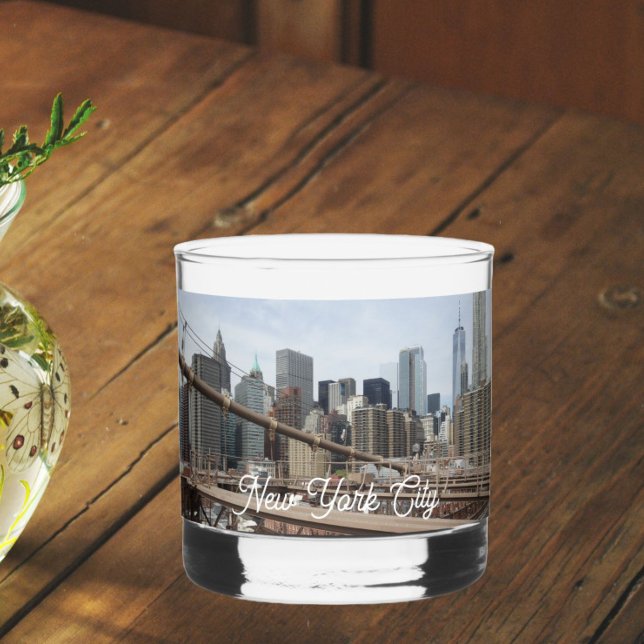 New York City Manhattan Skyline Whiskey Glass (In Situ Table)