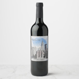 New York City Manhattan Skyline Wine Label