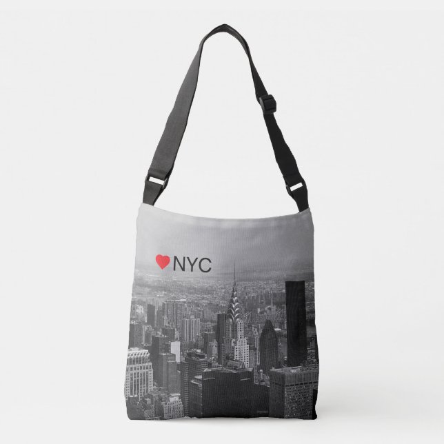 New York City, Manhattan Skyline with Heart, Cool Crossbody Bag (Front)