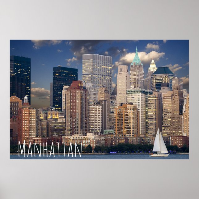 New York City Manhattan Skylne at Night Postcard Poster (Front)