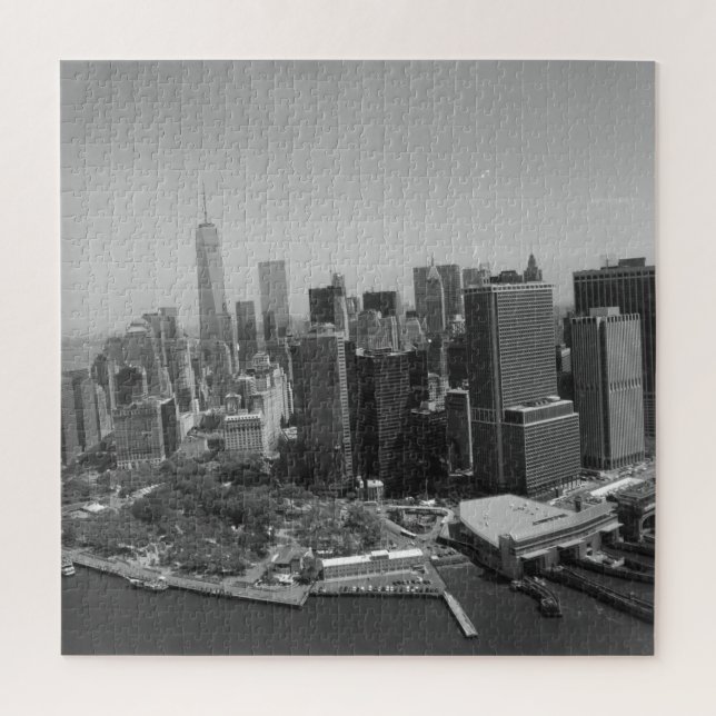 New York City Manhattan Skyscrappers Black White Jigsaw Puzzle (Vertical)