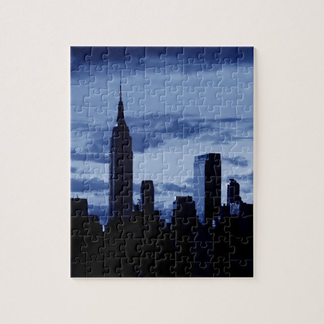 New York City Manhattan Skyscrappers Blue Night Jigsaw Puzzle (Vertical)