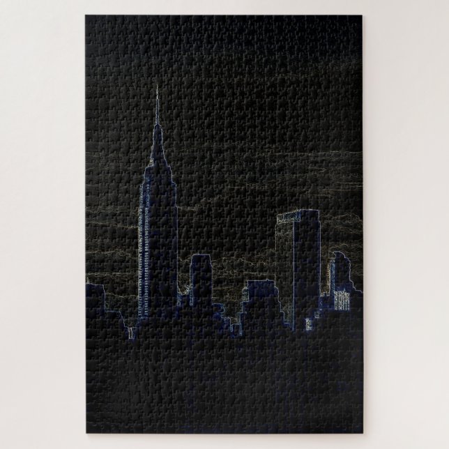New York City Manhattan Skyscrappers Dark Night Jigsaw Puzzle (Vertical)