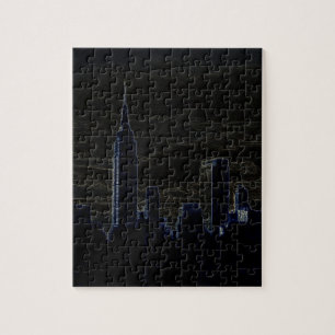 New York City Manhattan Skyscrappers Dark Night Jigsaw Puzzle