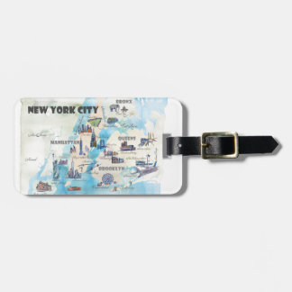 New York City Manhattan Vintage Travelposter Map Luggage Tag