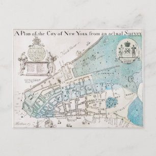New York City Map, 1728 Postcard