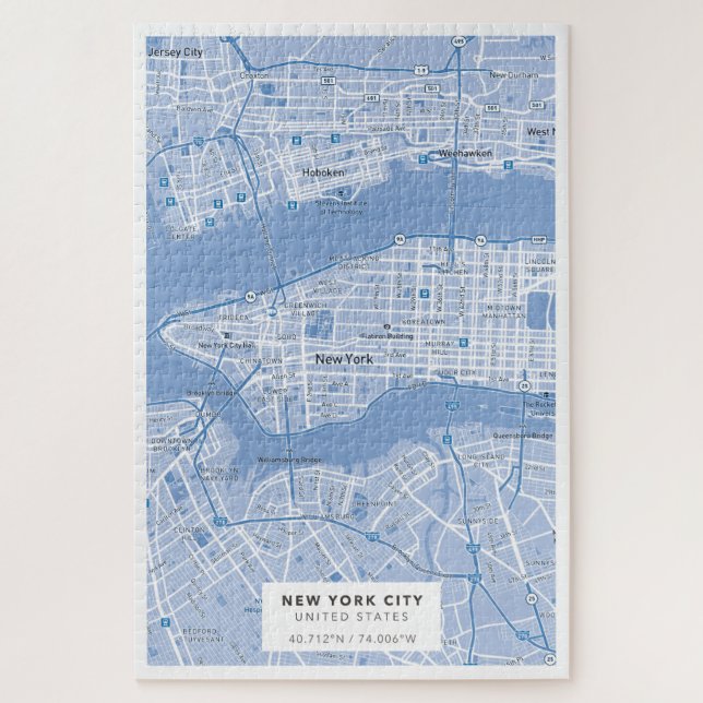 New York City Map (Blue) Jigsaw Puzzle (Vertical)