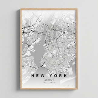 New York City Map NYC Contrast Wallart Poster Gift