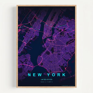 New York City Map NYC Neon Wall art Poster Gift