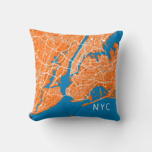 New York City Map NYC Orange & Blue Cushion