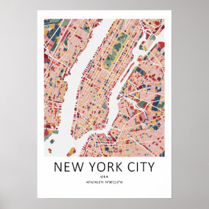 New York City Map Poster   Modern NYC Wall Art