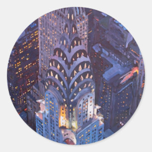 New York City Midtown Manhattan w. Chrysler Build. Classic Round Sticker