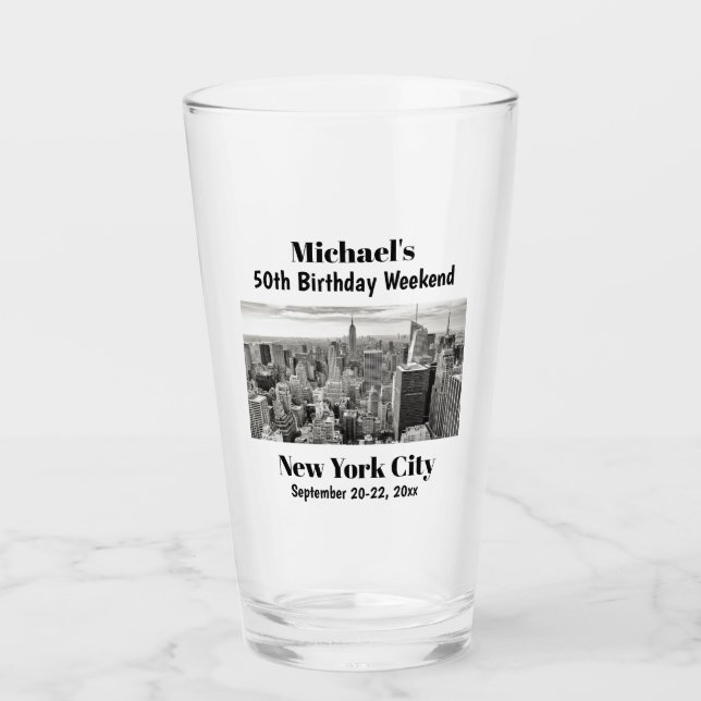 New York City Milestone Birthday Party Trip Pint Glass (Front)