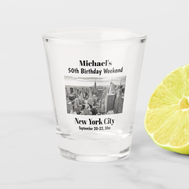 New York City Milestone Birthday Party Trip Shot Glass (Front)