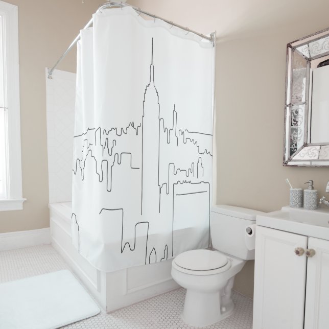 New York City Minimal Line Shower Curtain (In Situ)