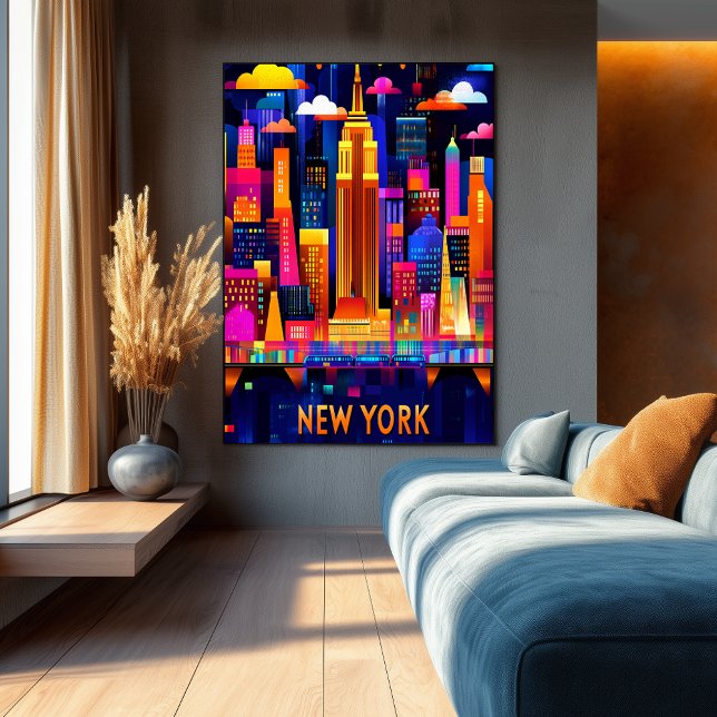 New York City Neon Glow – Geometric Skyline Art Poster (Creator Uploaded)