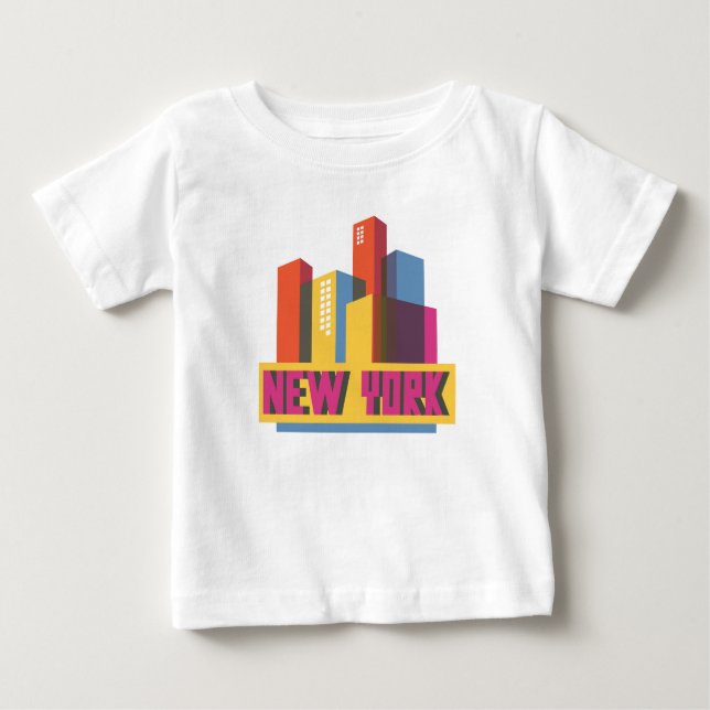 New York City | Neon Skyline Baby T-Shirt (Front)