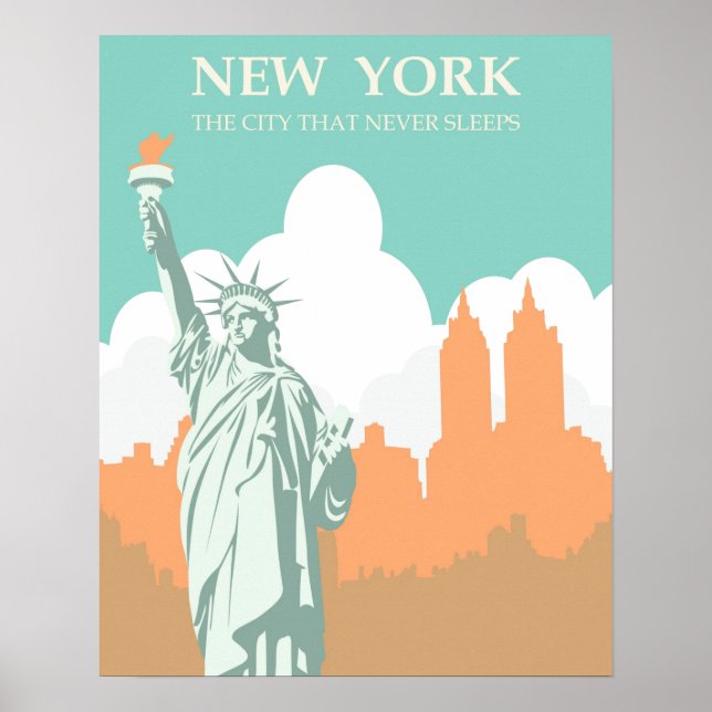 New York City Never Sleeps Vintage Poster (Front)
