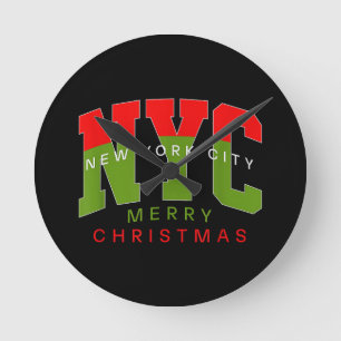 New York City New York Merry Christmas Travel Gift Round Clock