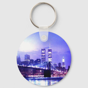 New York City Night Panorama Key Ring