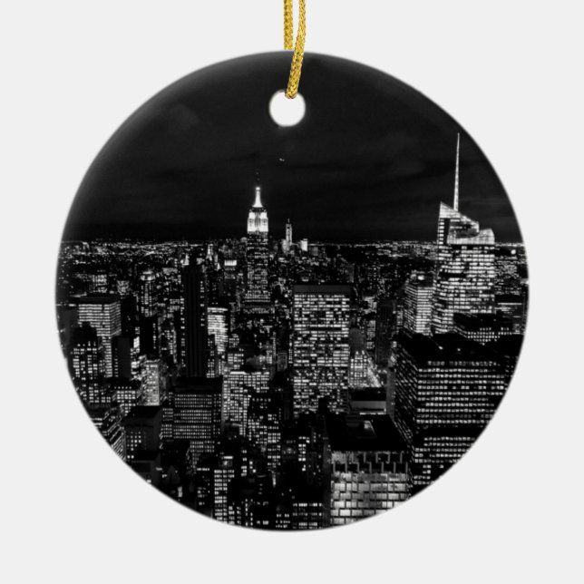 New York City Night Skyline Ceramic Tree Decoration (Front)