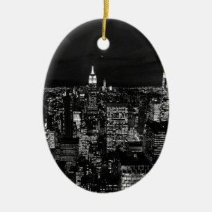 New York City Night Skyline Ceramic Tree Decoration