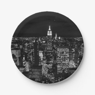 New York City night skyline Paper Plate