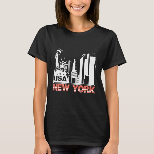 New York City Ny Skyline Statue Of Liberty Buildin T-Shirt (Front)