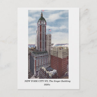 New York City NY, The Singer Building old postcard
