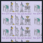 New York City NYC Chanukah Hanukkah Fabric<br><div class="desc">Fabric features various New York City buildings and landmarks "dressed up" for the holidays,  with NEW YORK HANUKKAH in a purple font. Created from an original pen-and-ink illustration.</div>