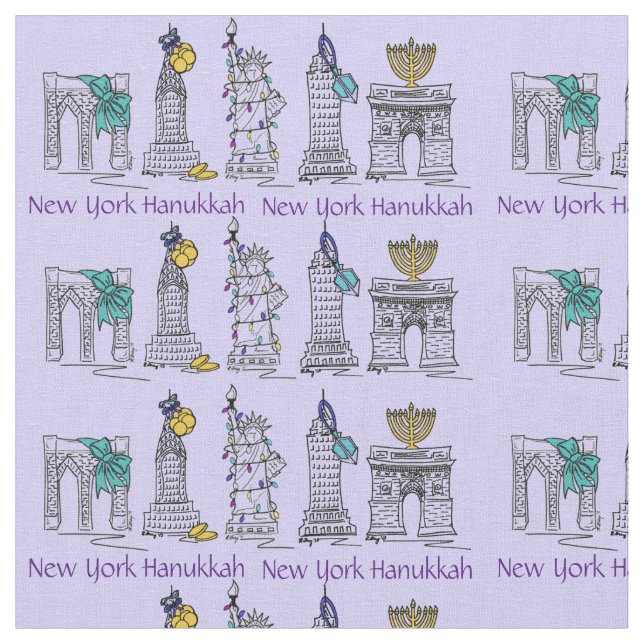 New York City NYC Chanukah Hanukkah Fabric (Close Up)