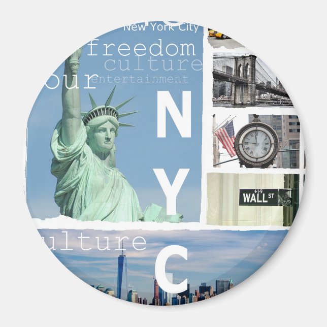New York City Nyc Elegant Modern Template Circle Magnet (Front)