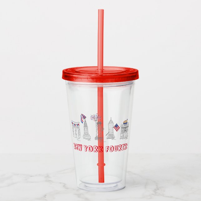 New York City NYC Fourth 4th of July Landmarks Acrylic Tumbler (Front)