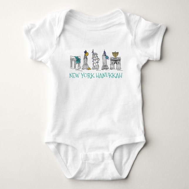 New York City NYC Hanukkah Chanukah Jewish Holiday Baby Bodysuit (Front)