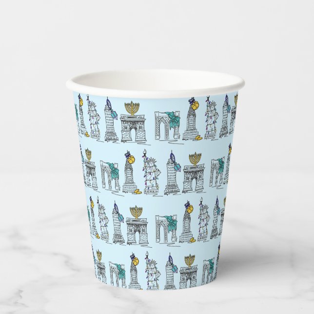 New York City NYC Hanukkah Landmarks Architecture Paper Cups (Front)
