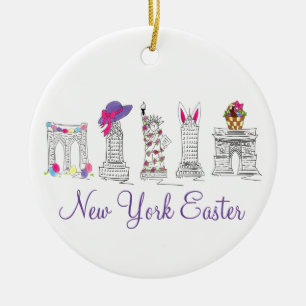 New York City NYC Happy Easter Parade Landmarks Ceramic Tree Decoration