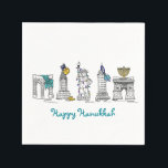 New York City NYC Happy Hanukkah Chanukah Napkins<br><div class="desc">Features an original pen-and-ink illustration of various New York City landmarks "dressed up" for the holiday season. Perfect for Hanukkah!</div>