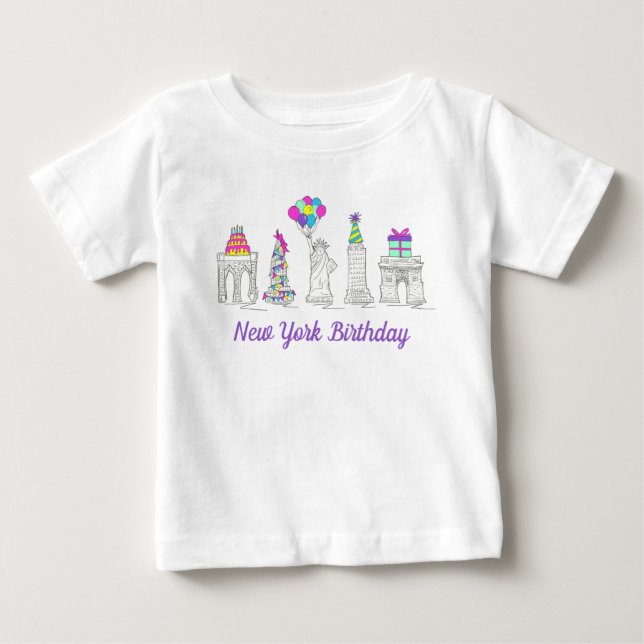 New York City NYC Landmarks Birthday Party Baby T-Shirt (Front)