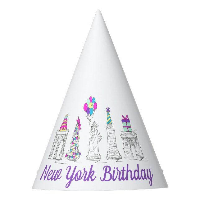 New York City NYC Landmarks Birthday Party Hat (Front)